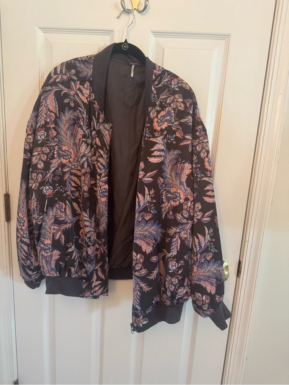 Free People Black Floral Bomber Jacket
